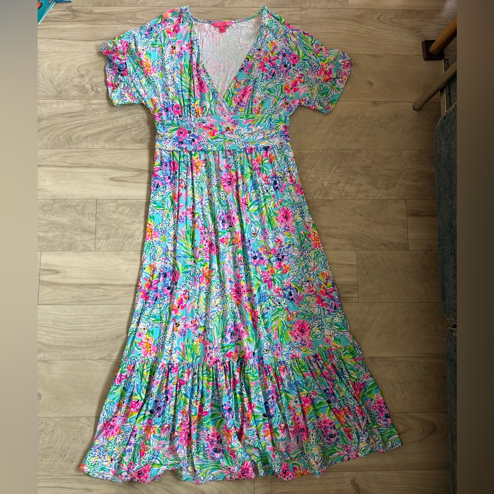 Lilly Pulitzer Jessi Midi Dress Amalfi Blue Alligator Isle - Picture 2 of 7